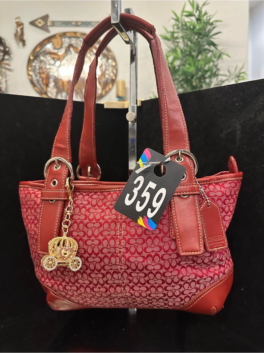 Coach #359 SoHo Signature Tote Bag Cherry Red Gorgeous